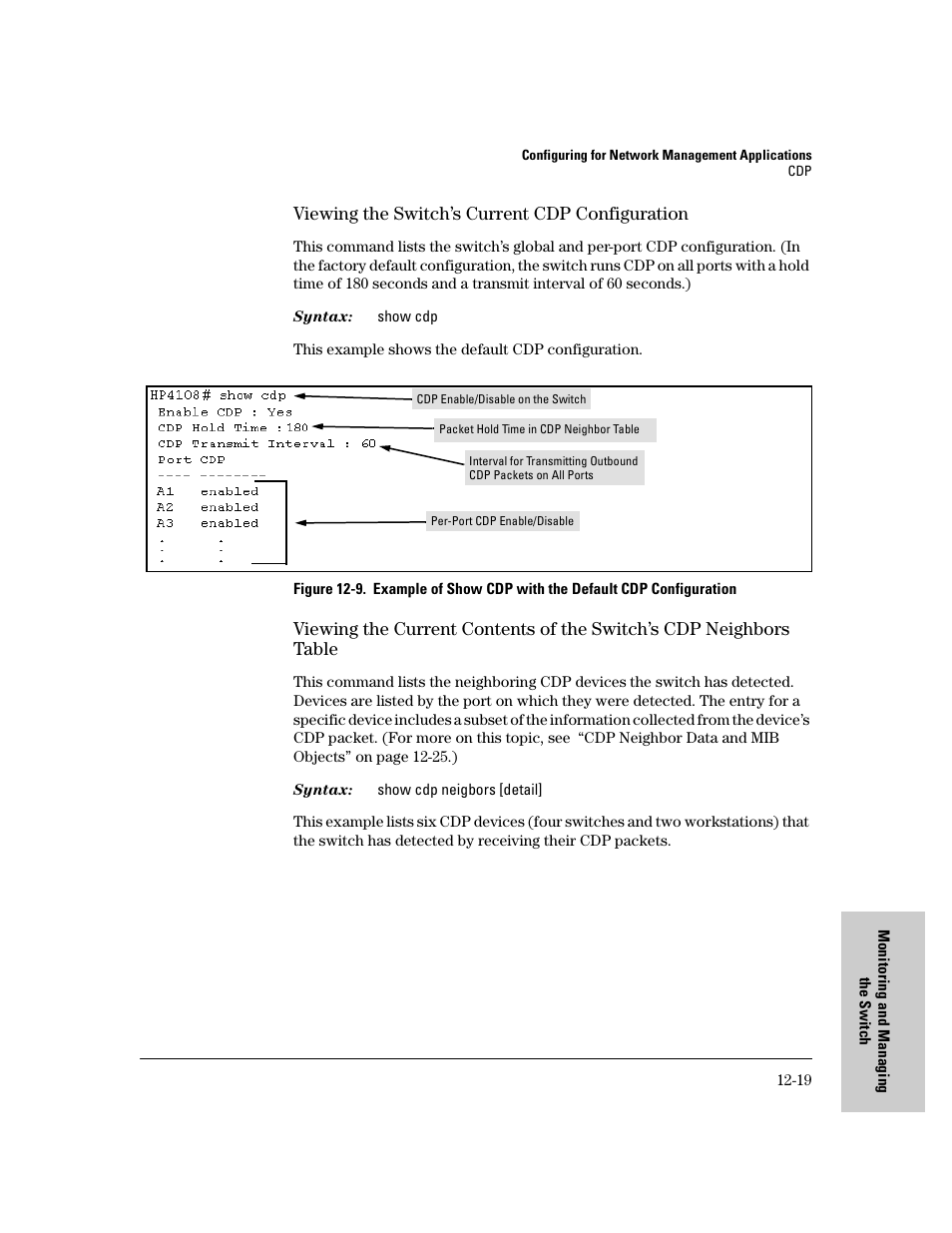 Viewing the switch’s current cdp configuration, Viewing the switch’s current cdp configuration -19 | IronPort Systems 4108GL User Manual | Page 249 / 483