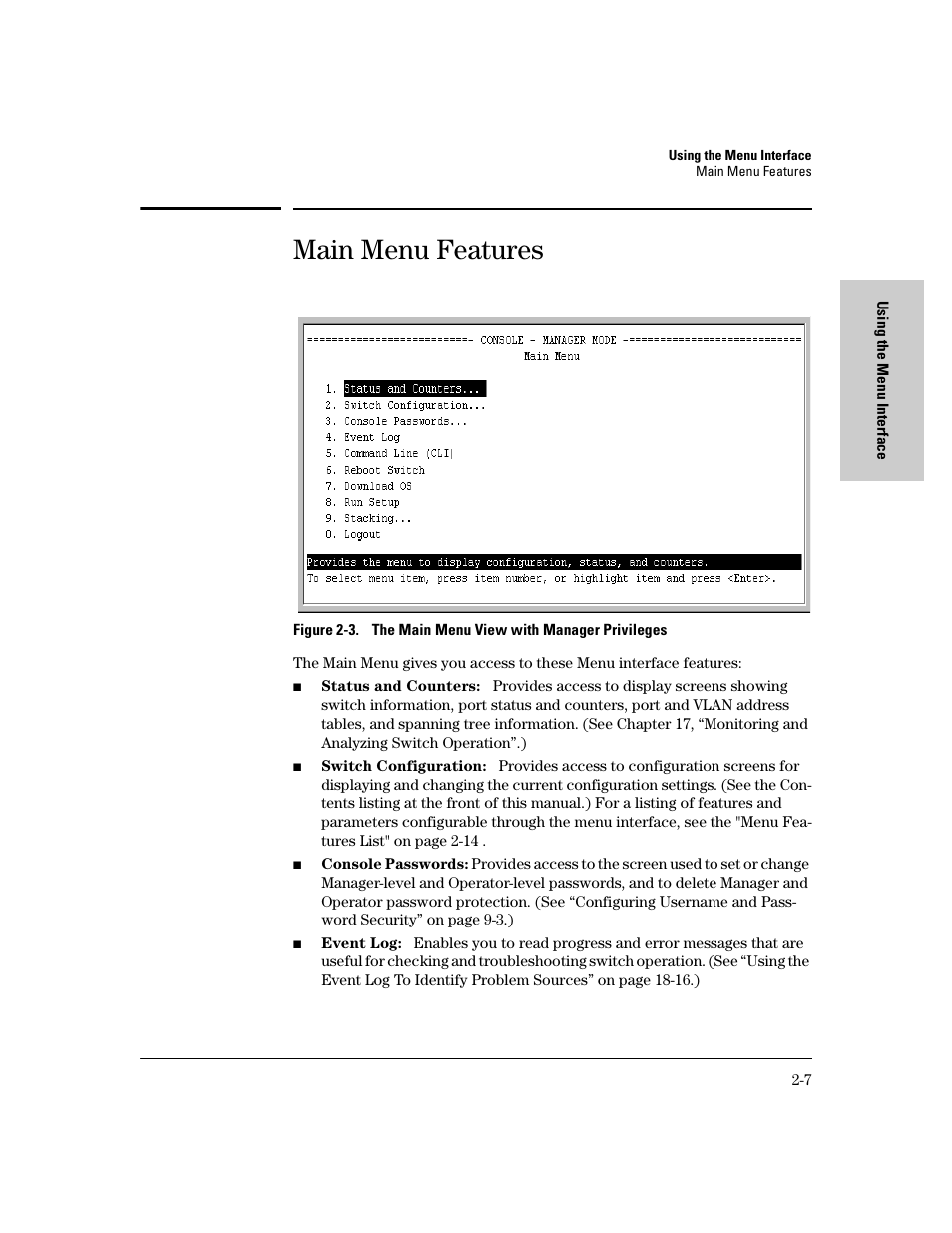 Main menu features, Main menu features -7 | IronPort Systems 4108GL User Manual | Page 31 / 483