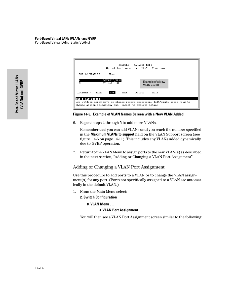 Adding or changing a vlan port assignment, Adding or changing a vlan port assignment -14 | IronPort Systems 4108GL User Manual | Page 320 / 483