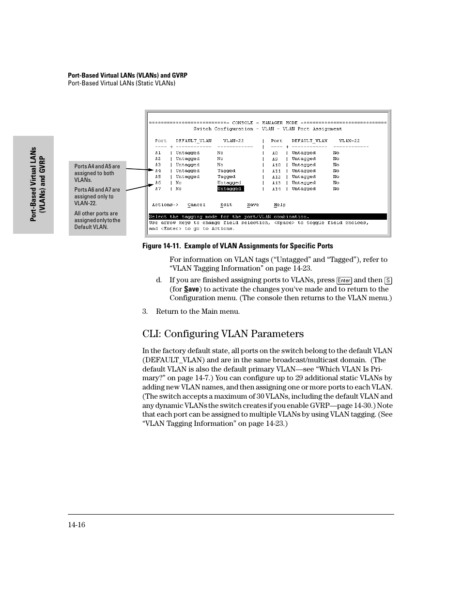 Cli: configuring vlan parameters, Menu: configuring stp, Cli: configuring vlan parameters -16 | Ru 14-16 | IronPort Systems 4108GL User Manual | Page 322 / 483