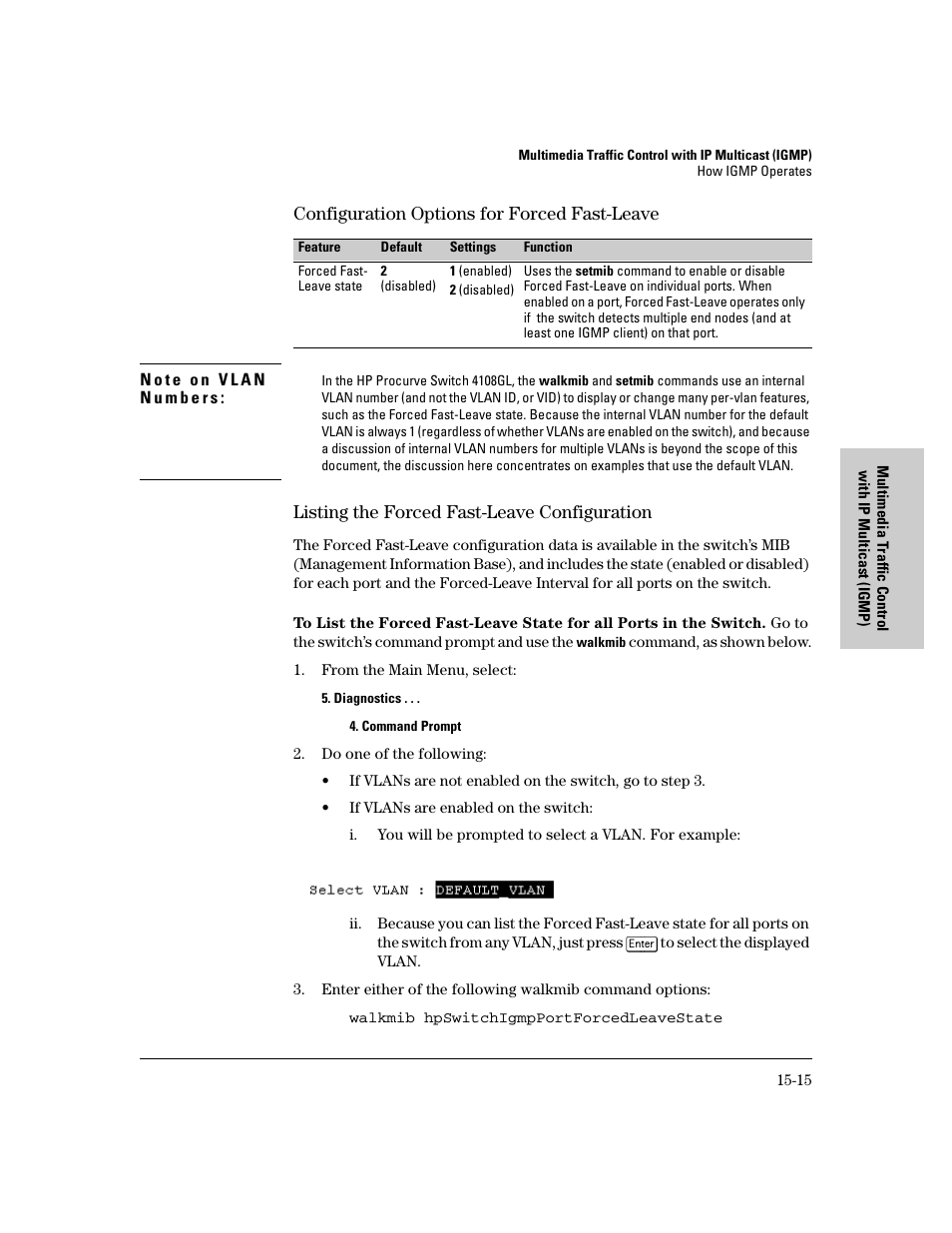 Configuration options for forced fast-leave, Listing the forced fast-leave configuration | IronPort Systems 4108GL User Manual | Page 365 / 483