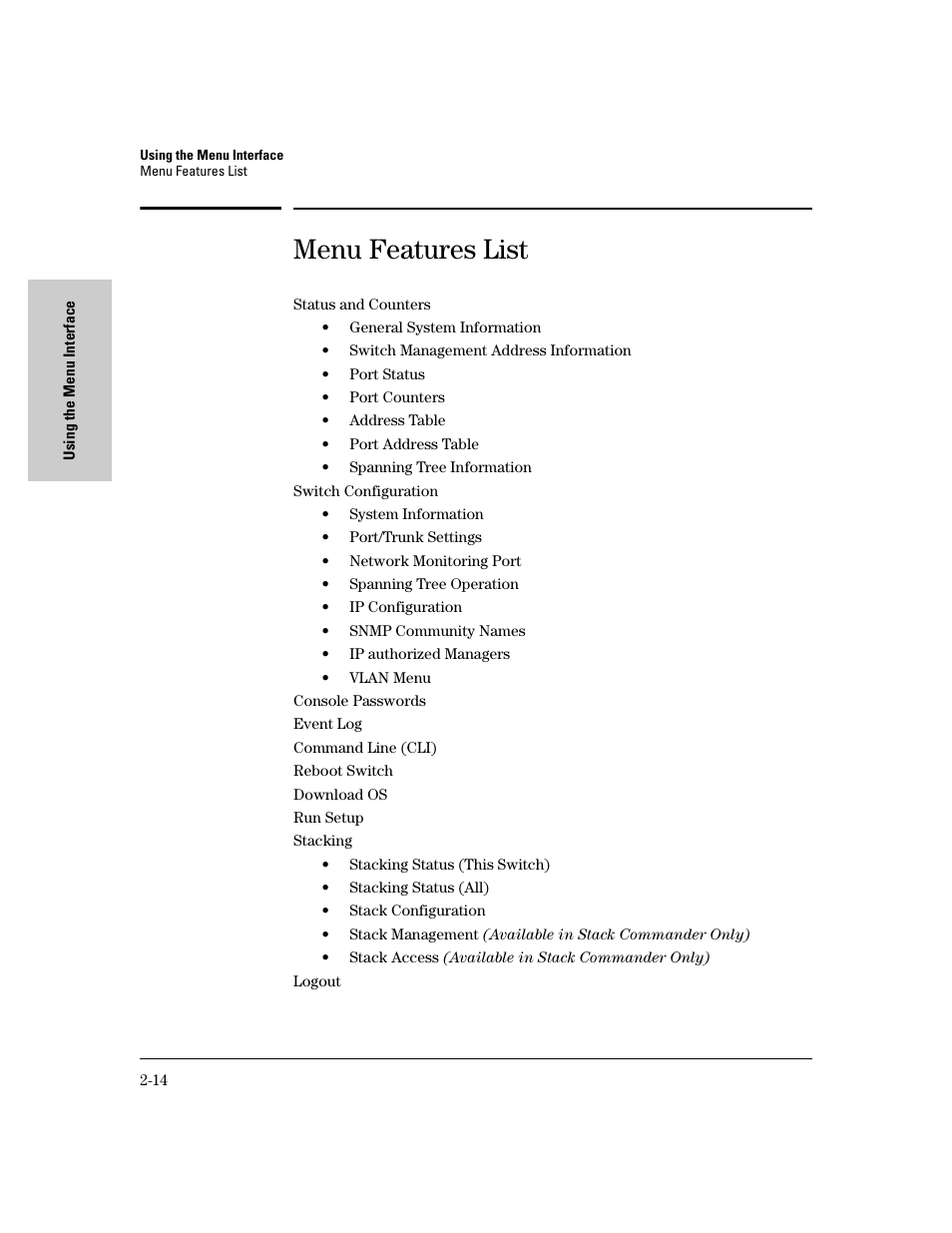 Menu features list, Menu features list -14 | IronPort Systems 4108GL User Manual | Page 38 / 483
