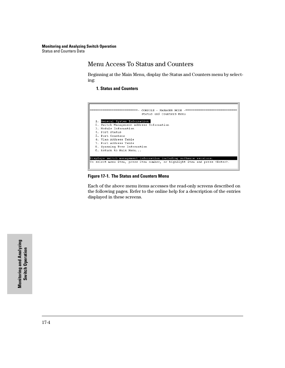 Menu access to status and counters, Menu access to status and counters -4 | IronPort Systems 4108GL User Manual | Page 388 / 483