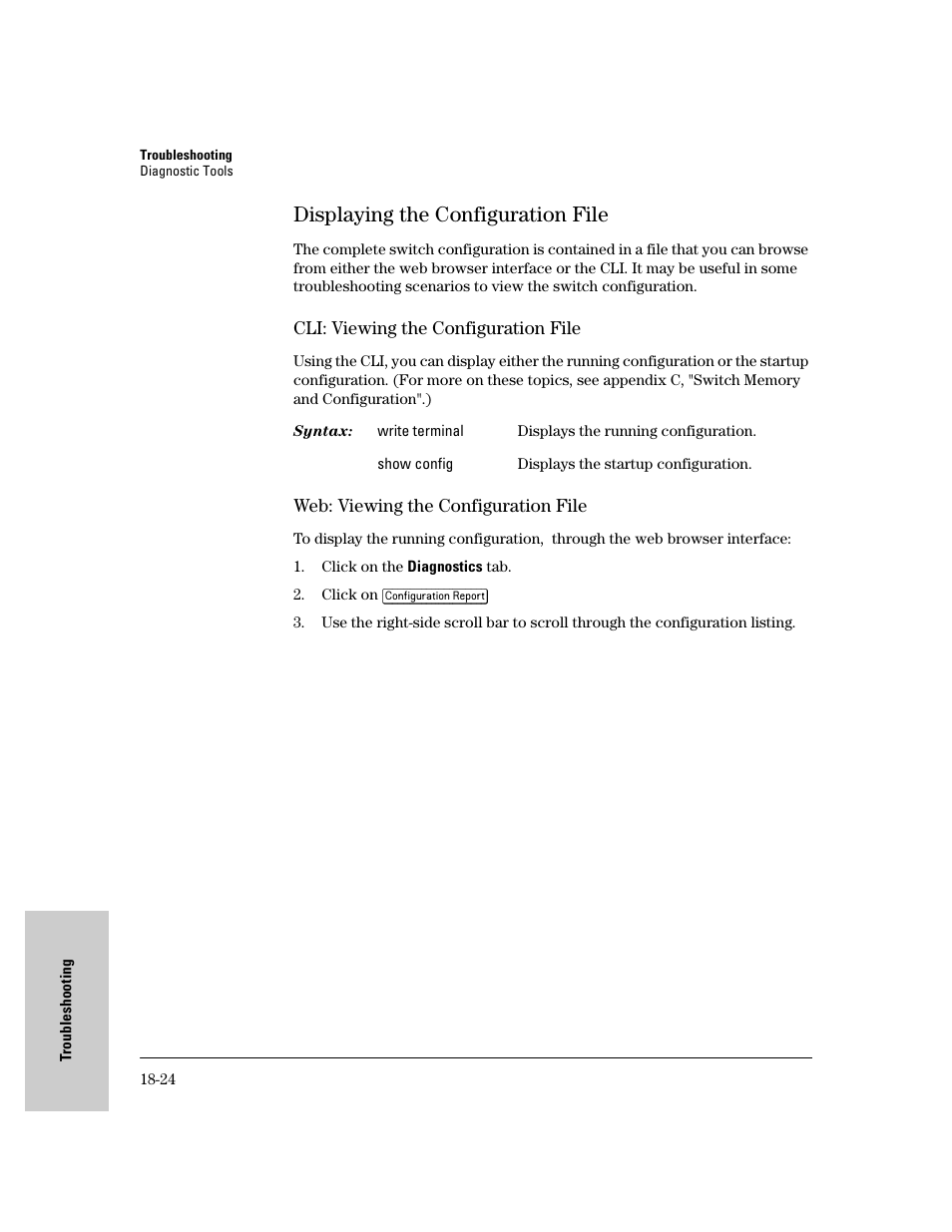 Displaying the configuration file, Cli: viewing the configuration file, Web: viewing the configuration file | Displaying the configuration file -24 | IronPort Systems 4108GL User Manual | Page 436 / 483