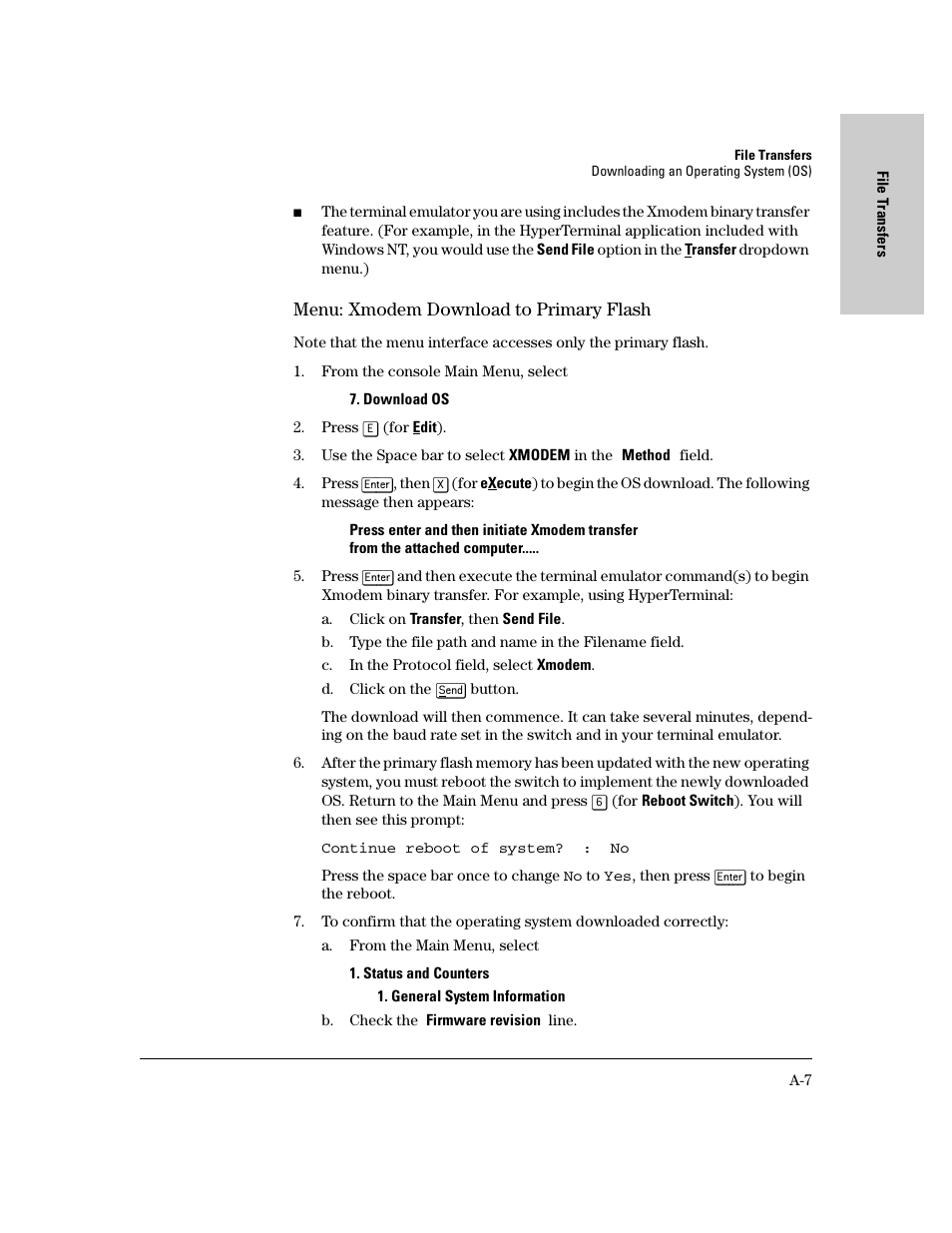 Menu: xmodem download to primary flash | IronPort Systems 4108GL User Manual | Page 449 / 483