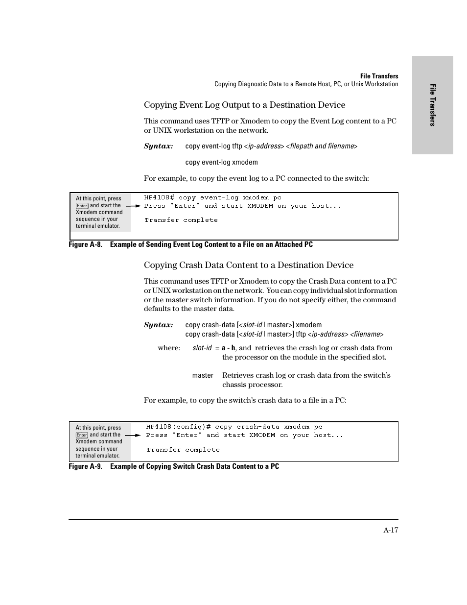 Copying event log output to a destination device, Copying crash data content to a destination device | IronPort Systems 4108GL User Manual | Page 459 / 483