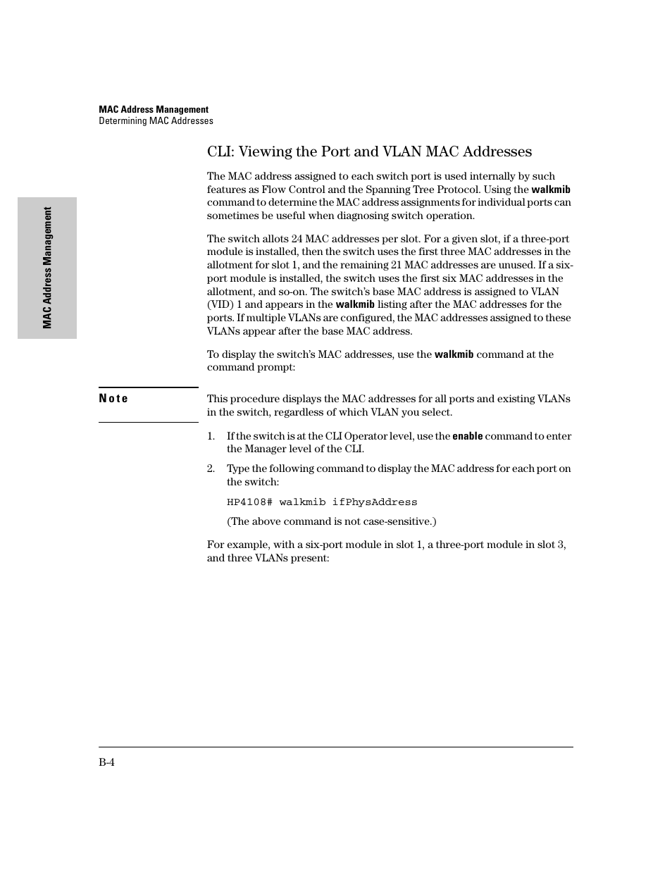 Cli: viewing the port and vlan mac addresses, B-4.) | IronPort Systems 4108GL User Manual | Page 464 / 483