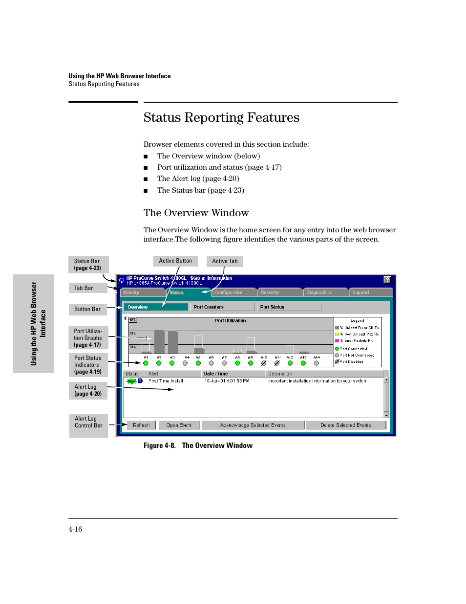 Status reporting features, The overview window, The overview window -16 | Status reporting features -16 | IronPort Systems 4108GL User Manual | Page 72 / 483