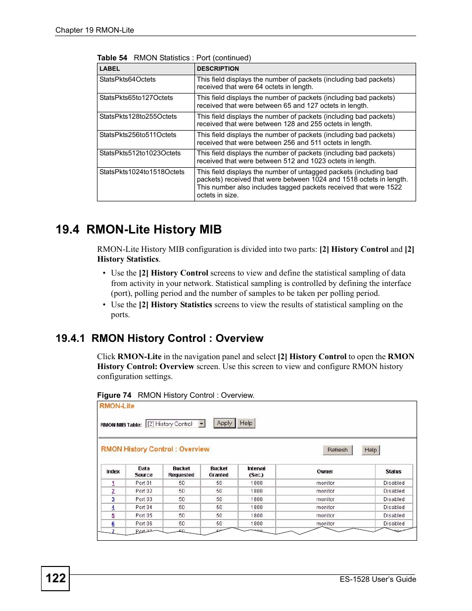 4 rmon-lite history mib, 1 rmon history control : overview, Figure 74 rmon history control : overview | IronPort Systems ES-1528 User Manual | Page 122 / 170