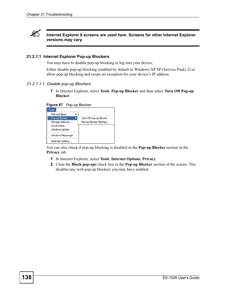 Figure 87 pop-up blocker | IronPort Systems ES-1528 User Manual | Page 138 / 170