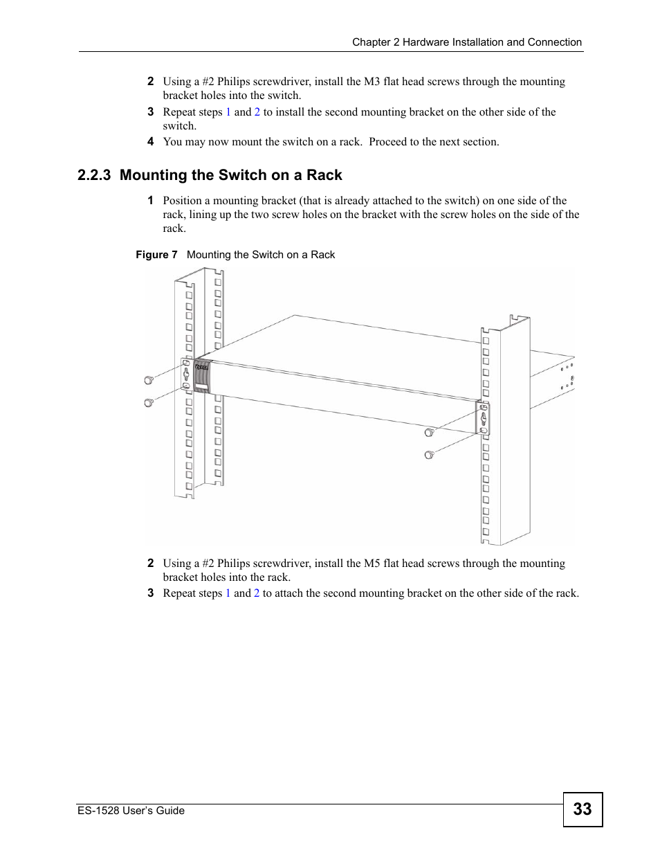 3 mounting the switch on a rack, Figure 7 mounting the switch on a rack | IronPort Systems ES-1528 User Manual | Page 33 / 170