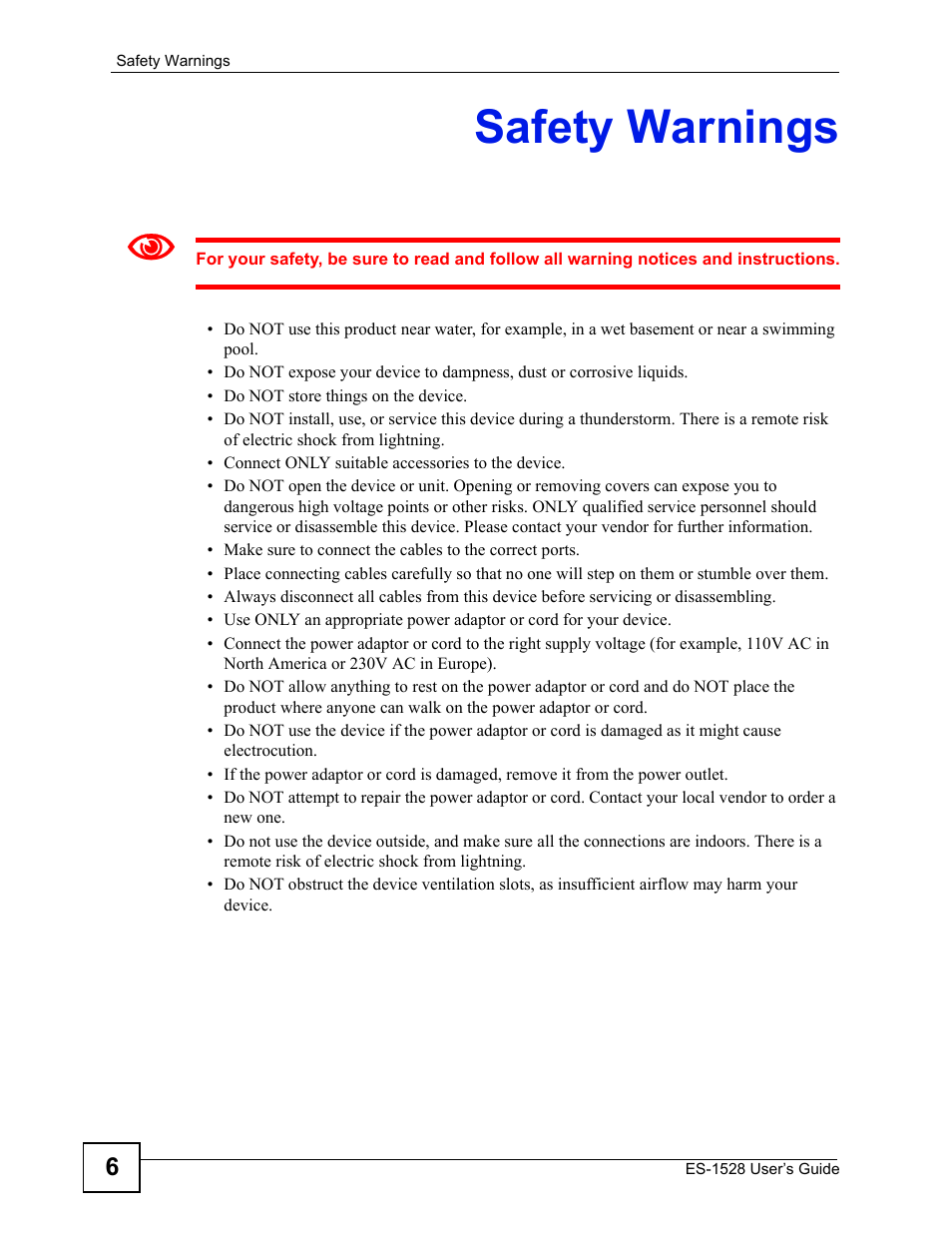 Safety warnings | IronPort Systems ES-1528 User Manual | Page 6 / 170