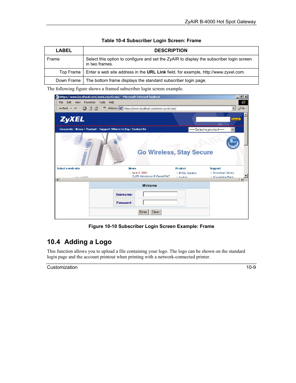 Adding a logo, 4 adding a logo | IronPort Systems ZyAIR B-4000 User Manual | Page 101 / 256