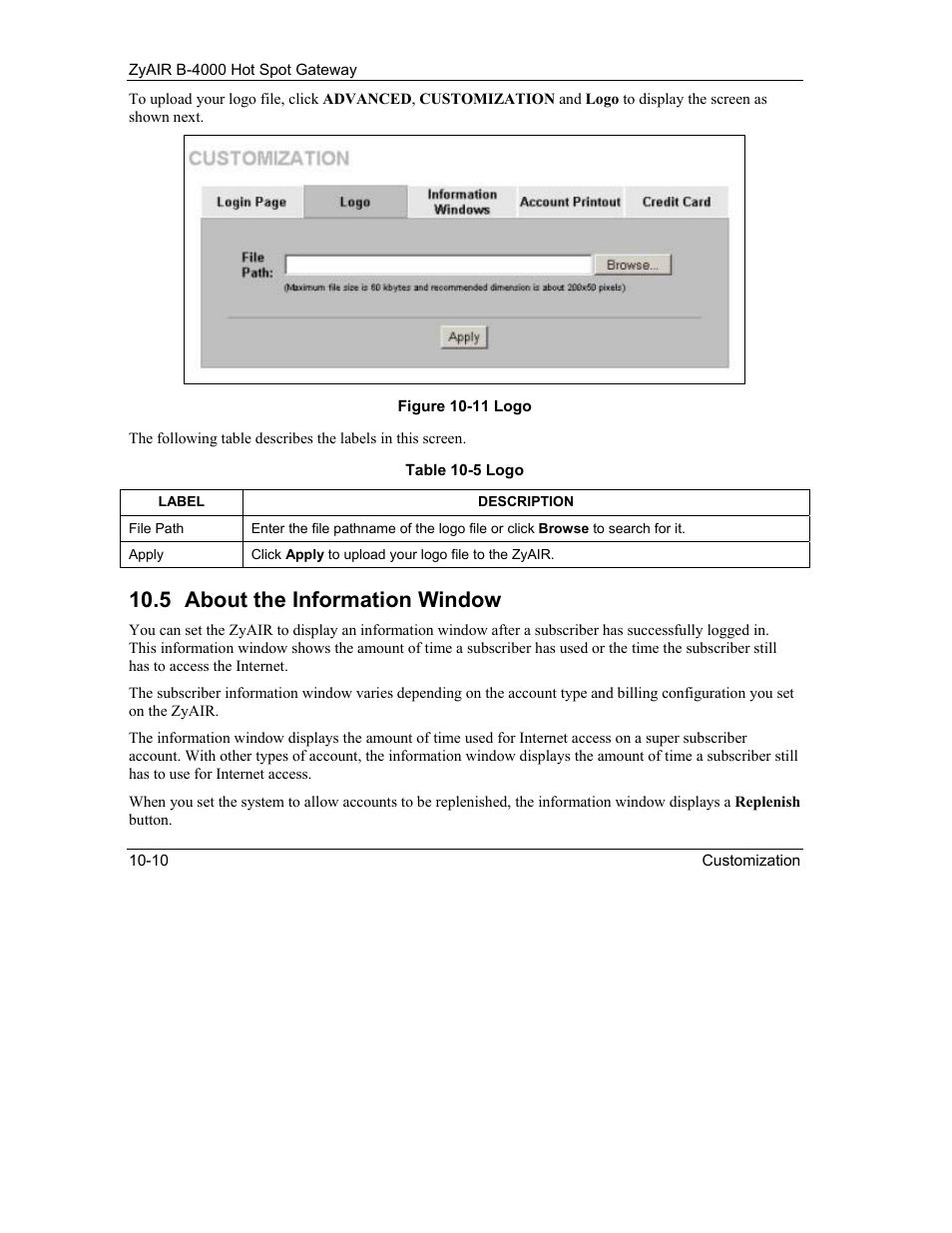 About the information window, 5 about the information window | IronPort Systems ZyAIR B-4000 User Manual | Page 102 / 256