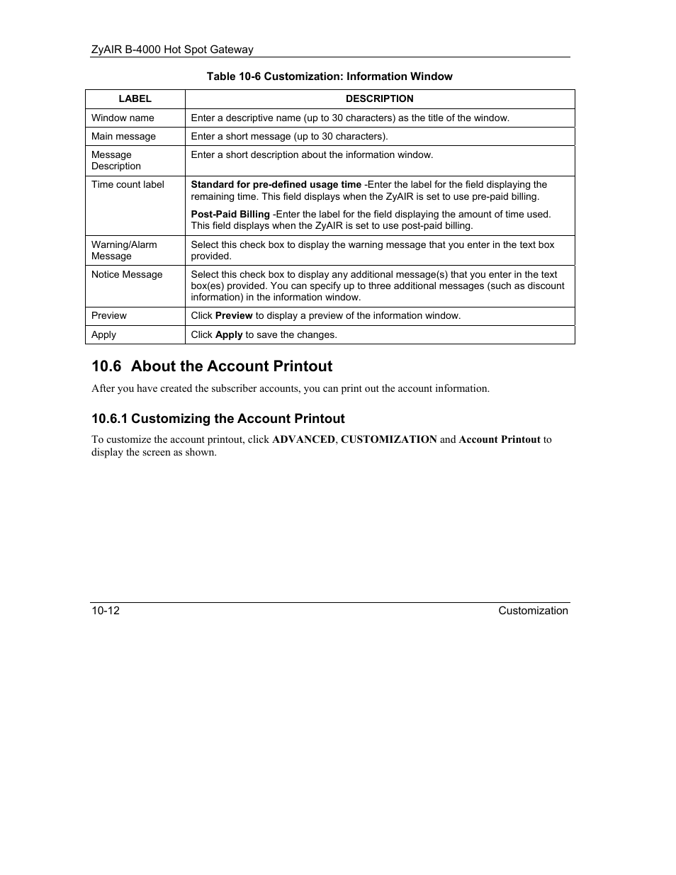 About the account printout, 6 about the account printout | IronPort Systems ZyAIR B-4000 User Manual | Page 104 / 256