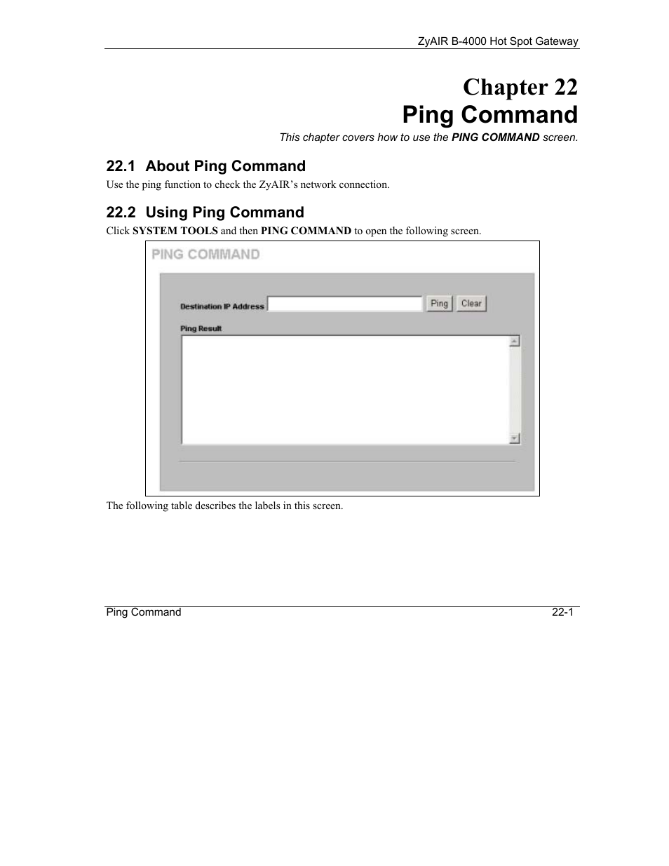 Ping command, About ping command, Using ping command | Chapter 22 ping command | IronPort Systems ZyAIR B-4000 User Manual | Page 203 / 256