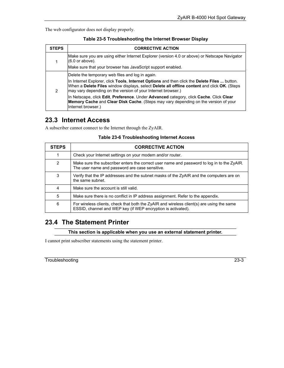 Internet access, The statement printer, 3 internet access | 4 the statement printer | IronPort Systems ZyAIR B-4000 User Manual | Page 207 / 256