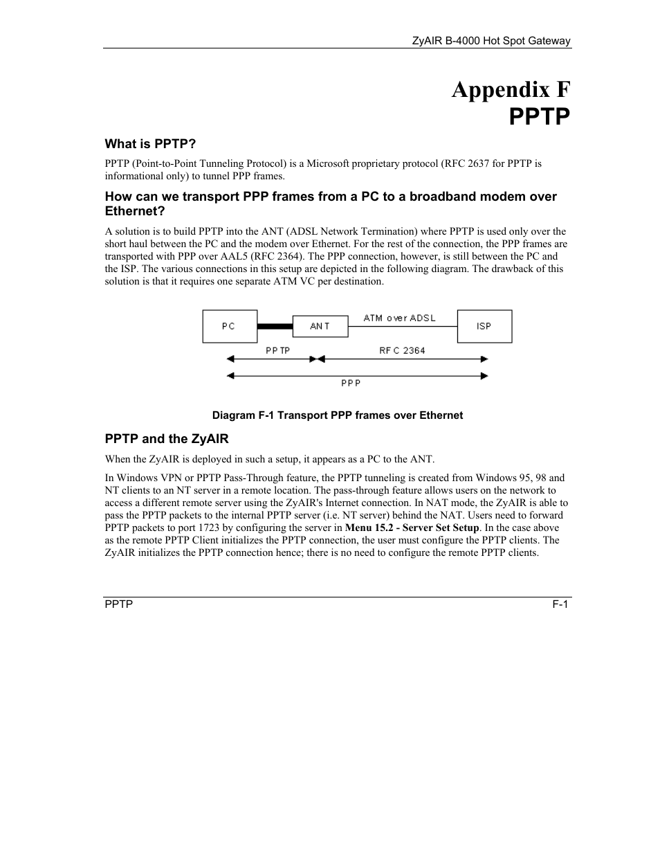 Pptp, Appendix f pptp | IronPort Systems ZyAIR B-4000 User Manual | Page 235 / 256
