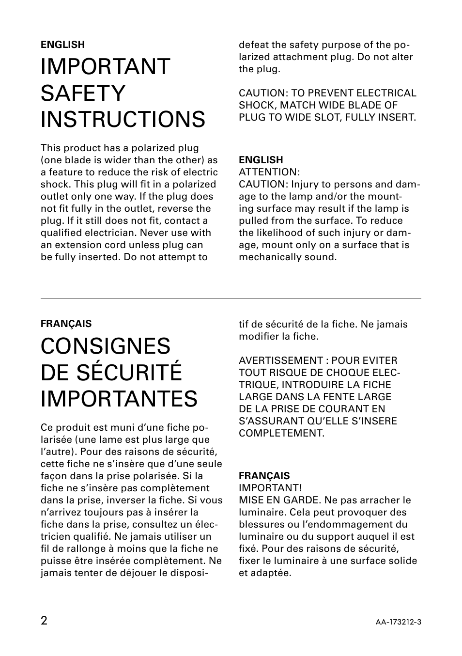 Important safety instructions, Consignes de sécurité importantes | IKEA GYLLEN AA-173212-3 User Manual | Page 2 / 8