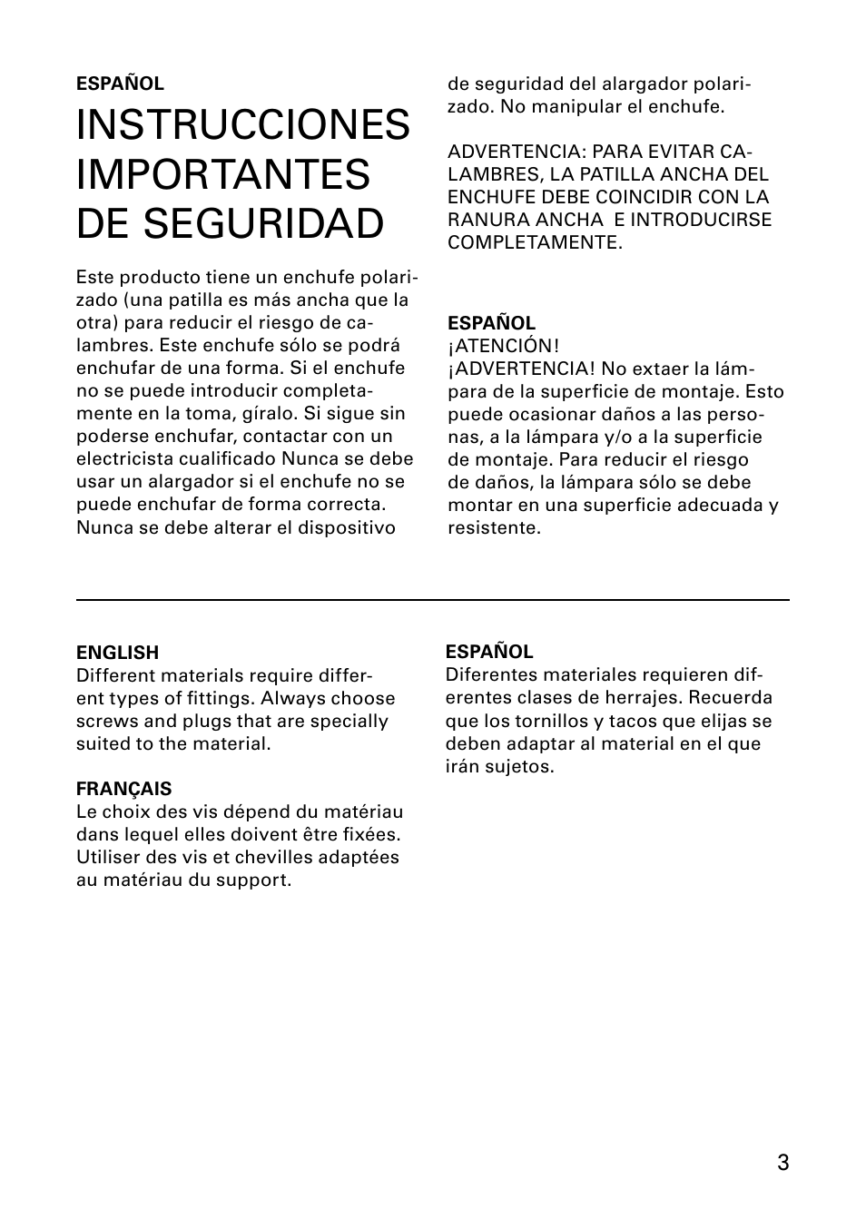 Instrucciones importantes de seguridad | IKEA GYLLEN AA-173212-3 User Manual | Page 3 / 8