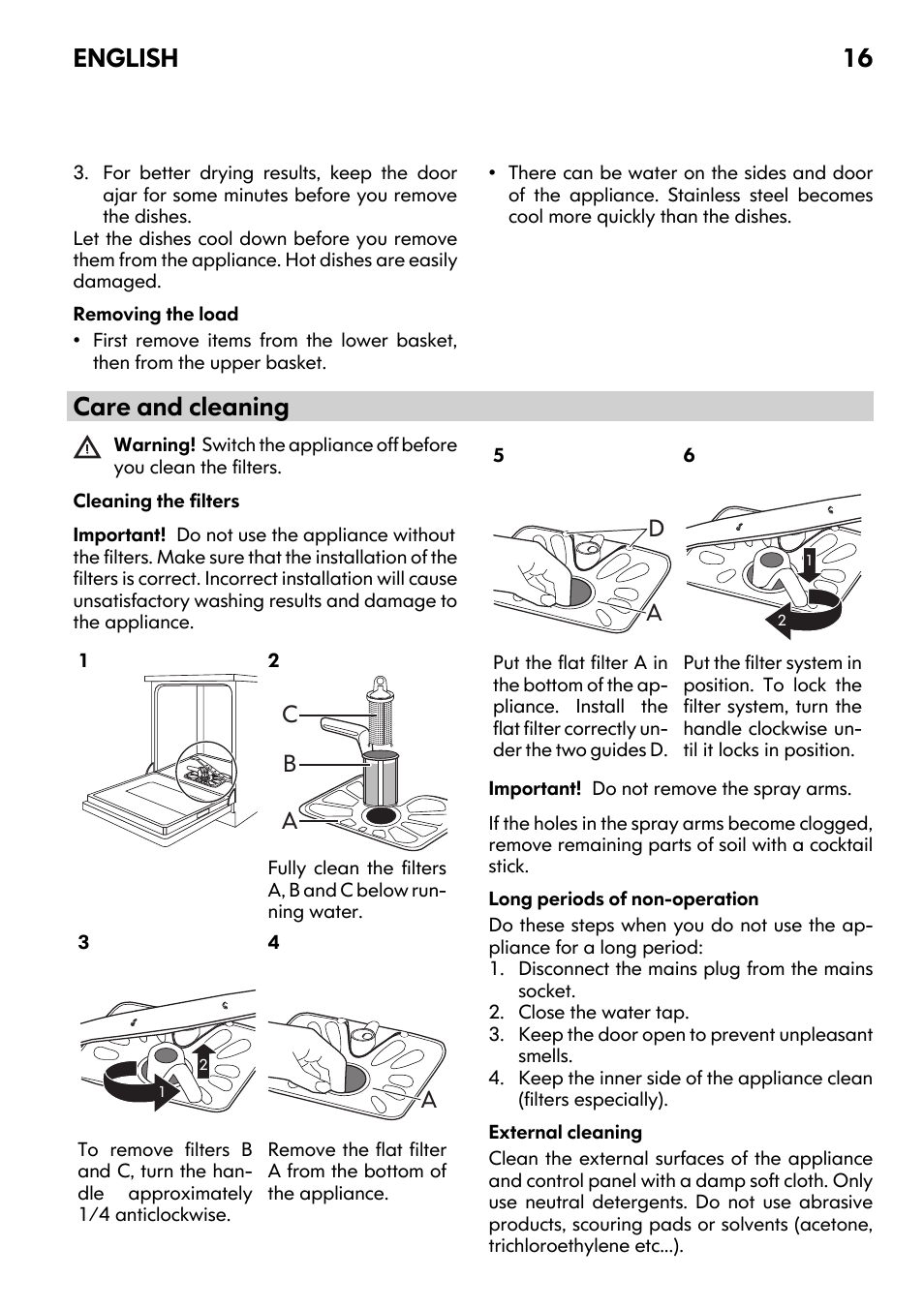 Care and cleaning, English 16, Ac b | IKEA DW60 User Manual | Page 16 / 28