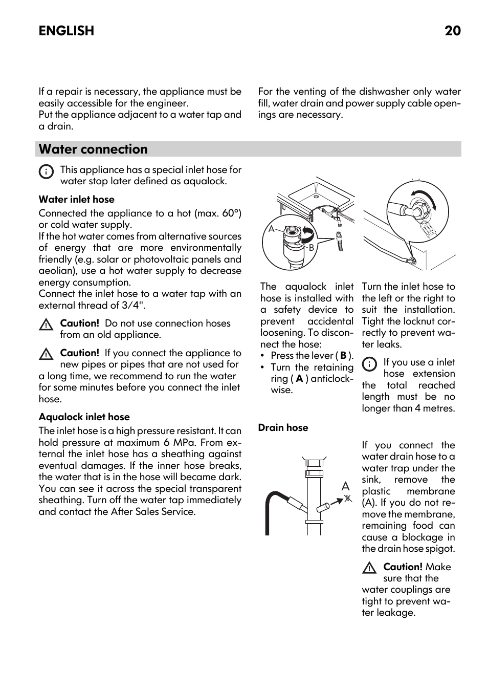 Water connection, English 20 | IKEA DW60 User Manual | Page 20 / 28