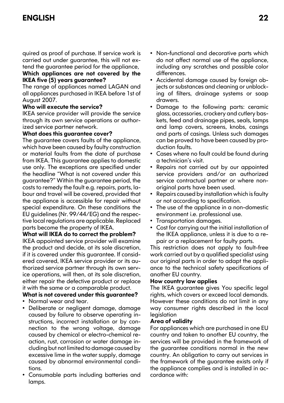 English 22 | IKEA DW60 User Manual | Page 22 / 28
