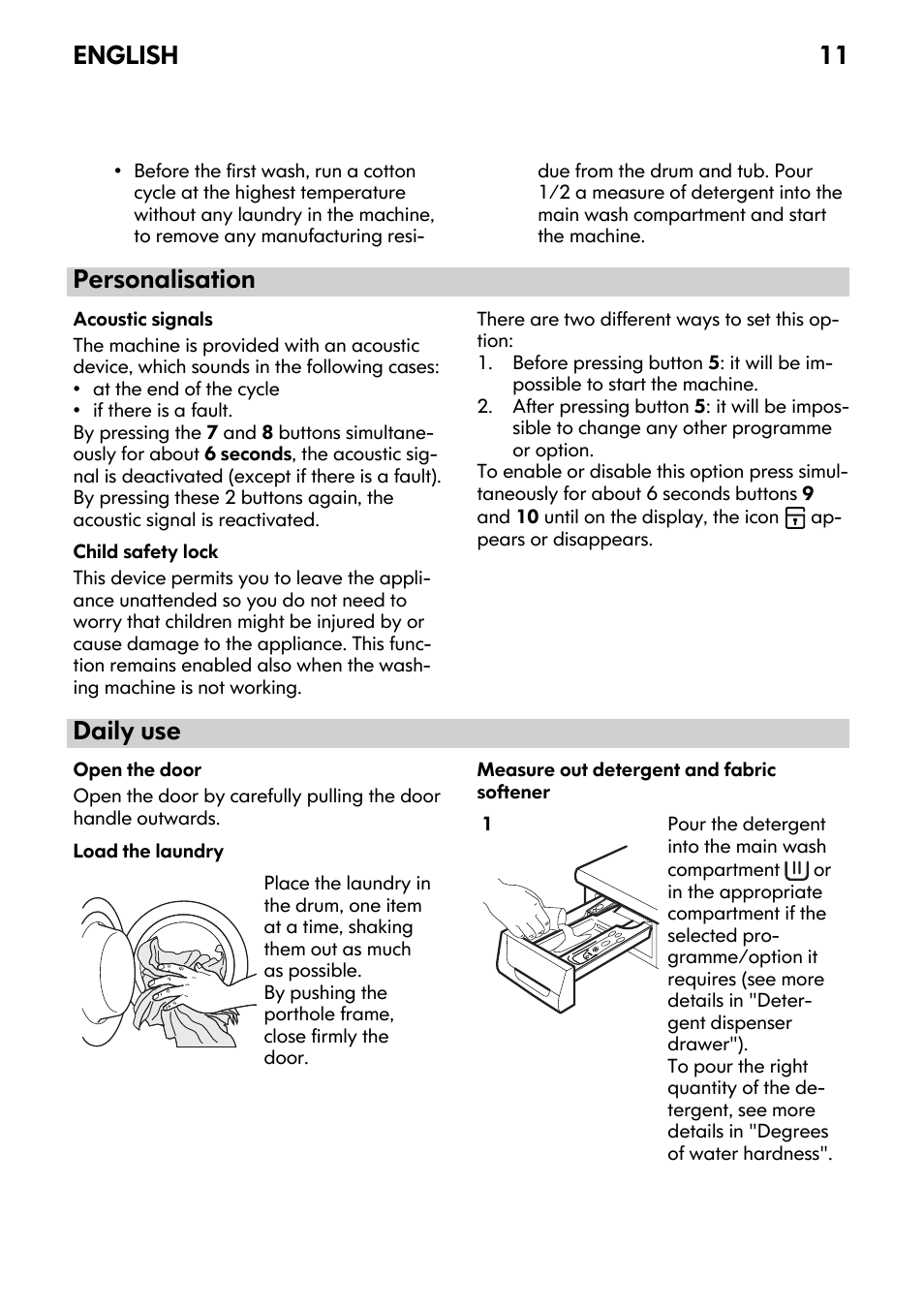 Personalisation, Daily use, English 11 | IKEA FWM7 User Manual | Page 11 / 32
