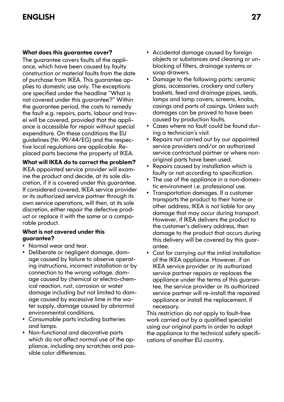 English 27 | IKEA FWM7 User Manual | Page 27 / 32