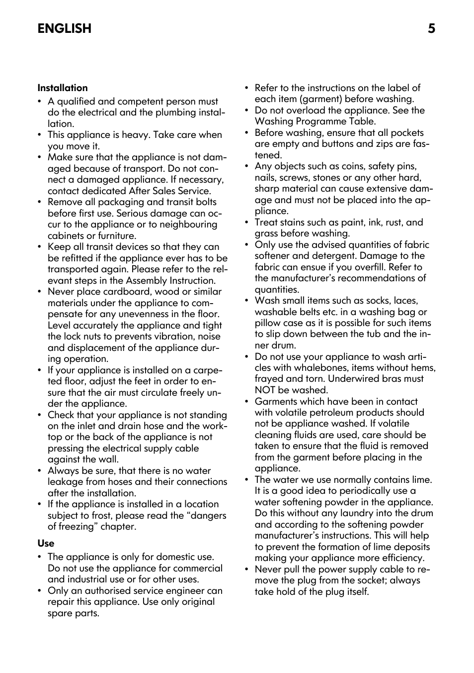 English 5 | IKEA FWM7 User Manual | Page 5 / 32