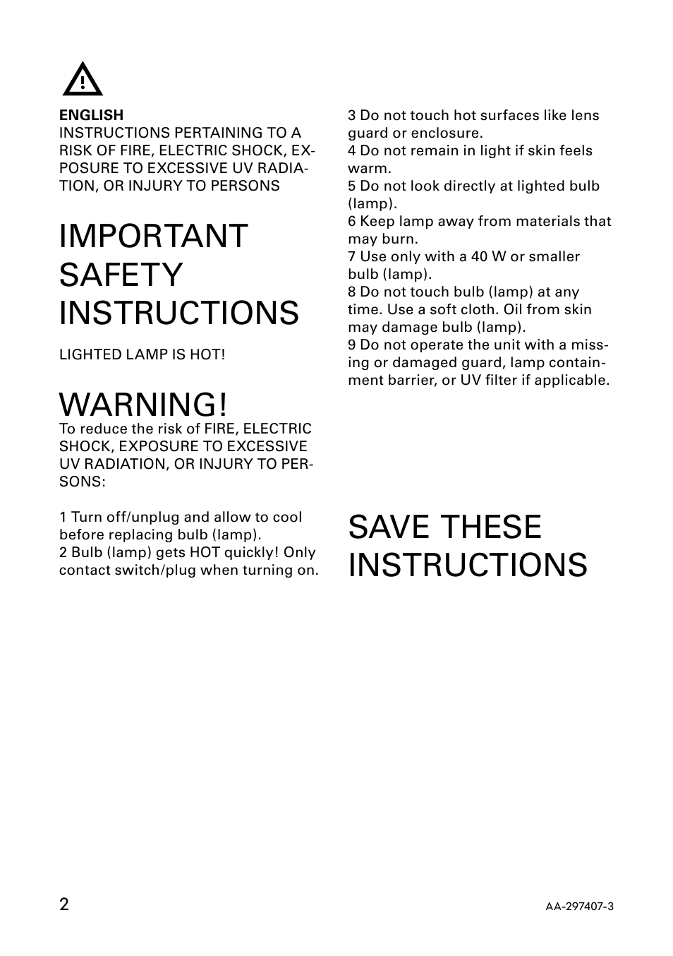 Save these instructions, Important safety instructions, Warning | IKEA ANTIFONI AA-297407-3 User Manual | Page 2 / 12