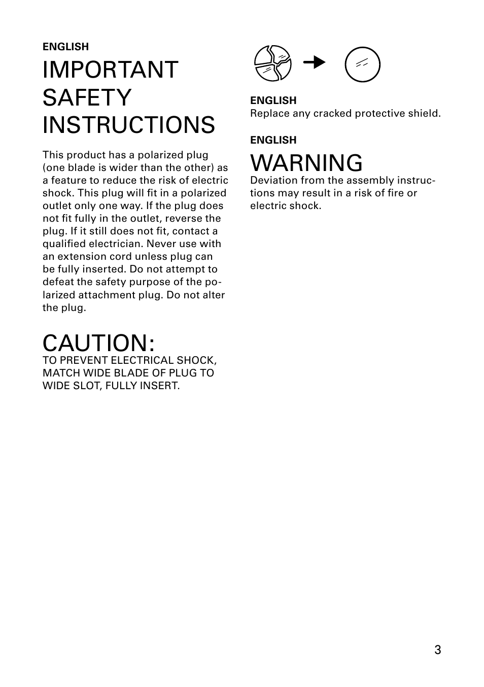 Warning, Important safety instructions, Caution | IKEA ANTIFONI AA-297407-3 User Manual | Page 3 / 12