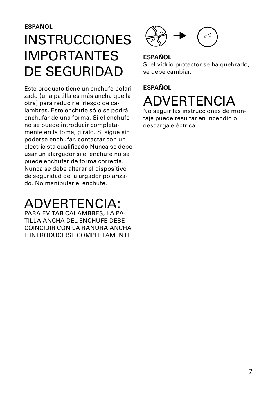 Instrucciones importantes de seguridad, Advertencia | IKEA ANTIFONI AA-297407-3 User Manual | Page 7 / 12