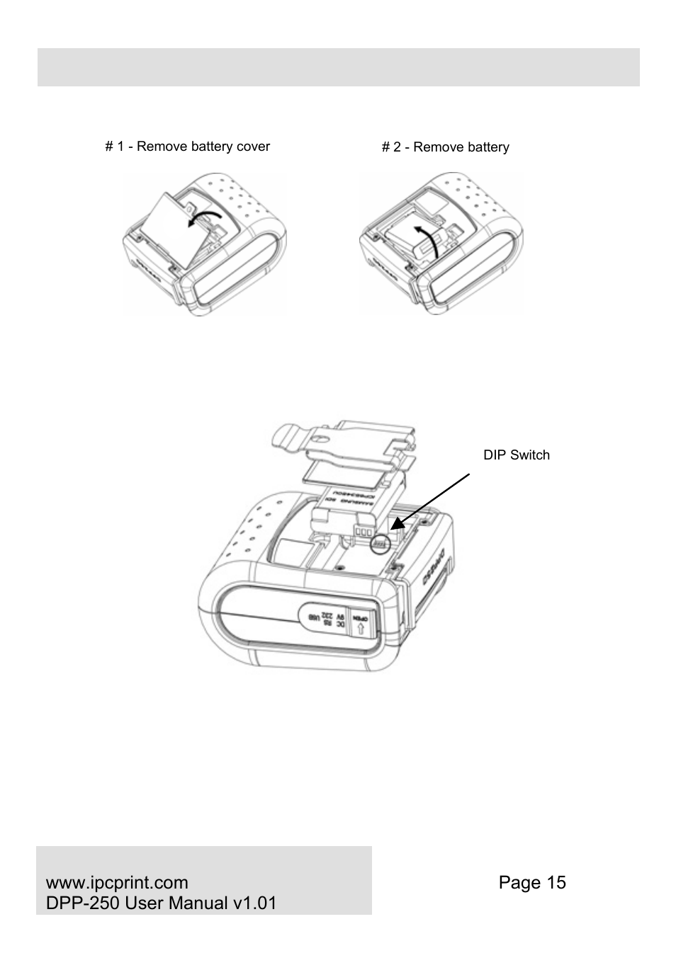Dip switch location | Infinite Peripherals DPP-250 User Manual | Page 15 / 29