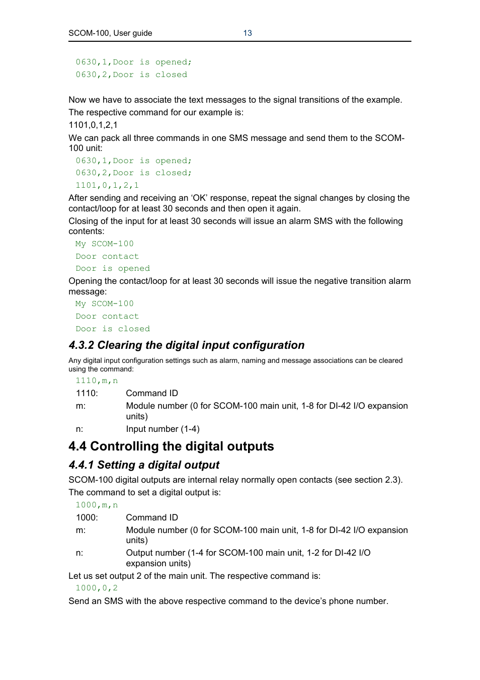 4 controlling the digital outputs, 2 clearing the digital input configuration, 1 setting a digital output | Infinite Peripherals SCOM-100 User Manual | Page 13 / 40