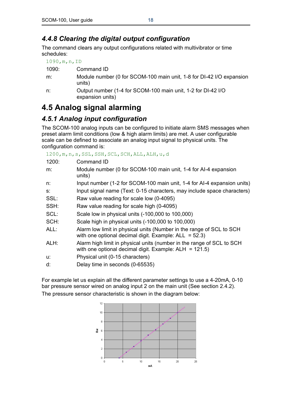 5 analog signal alarming, 8 clearing the digital output configuration, 1 analog input configuration | Infinite Peripherals SCOM-100 User Manual | Page 18 / 40