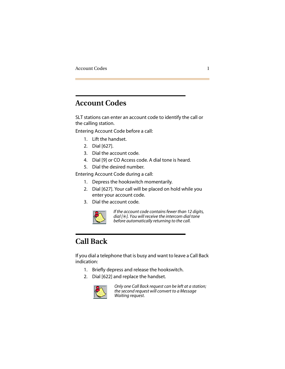 Account codes, Call back, Account codes call back | Infinite Peripherals DVX Plus II/III/IV User Manual | Page 6 / 24