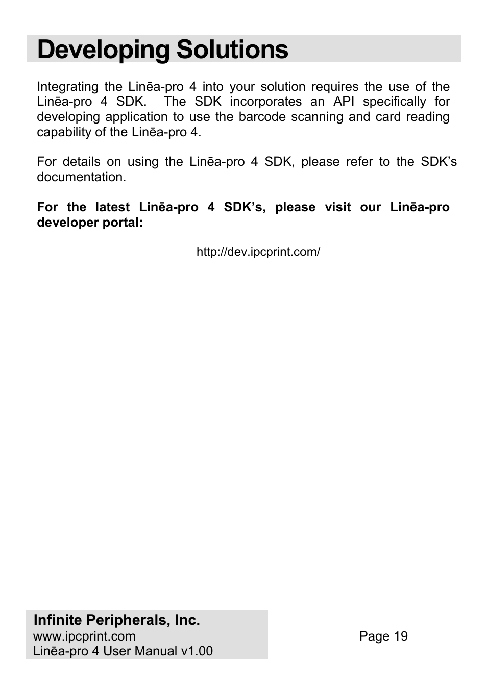 Developing solutions | Infinite Peripherals PRO 4 User Manual | Page 19 / 24