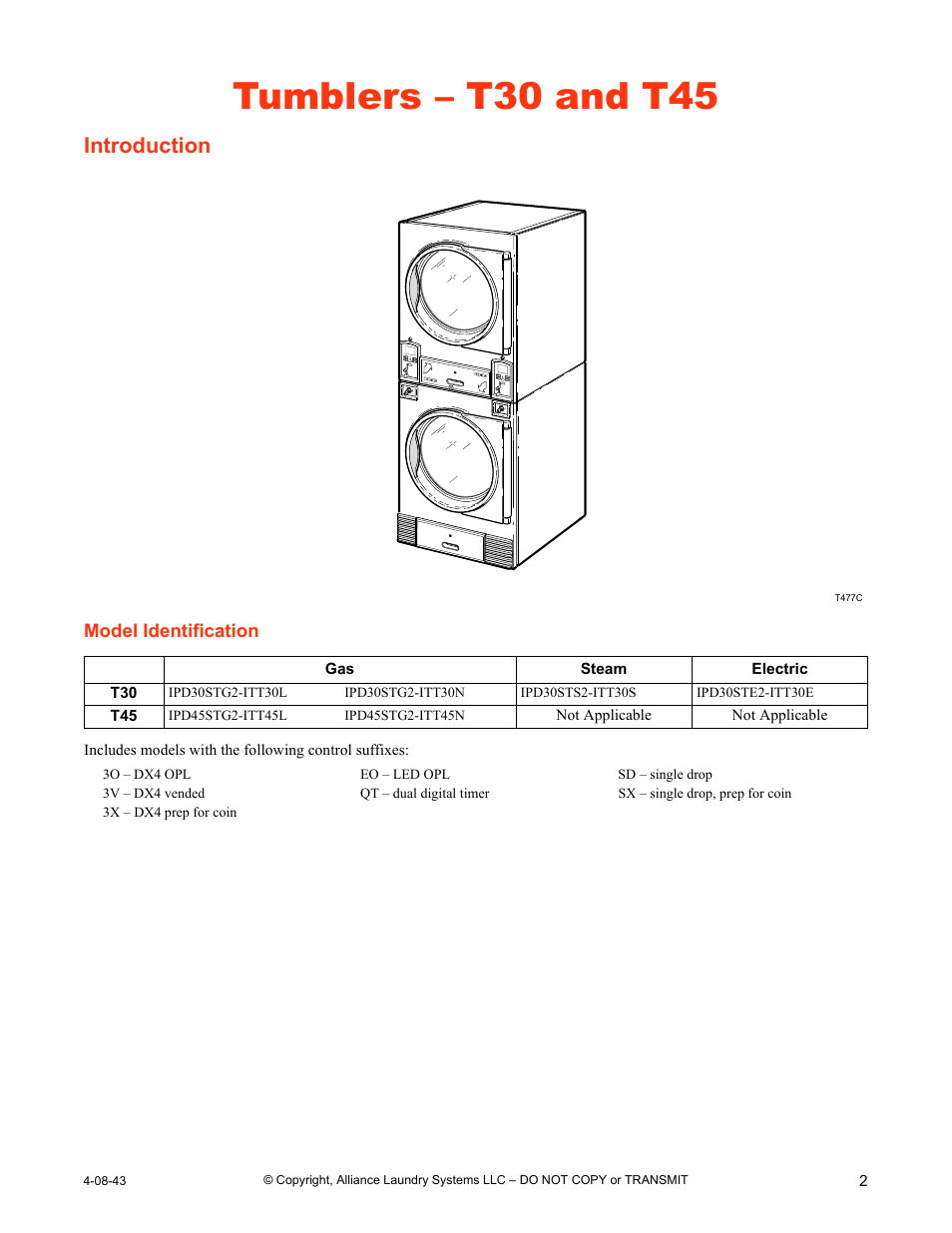 Tumblers – t30 and t45, Introduction, Model identification | IPSO T30 User Manual | Page 3 / 21