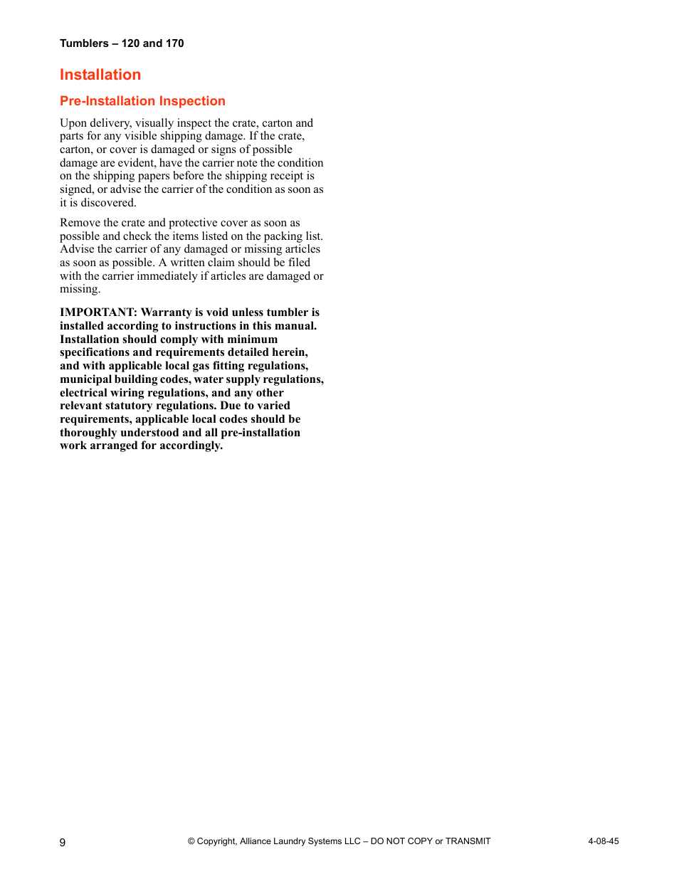 Installation, Pre-installation inspection | IPSO 120 User Manual | Page 10 / 18