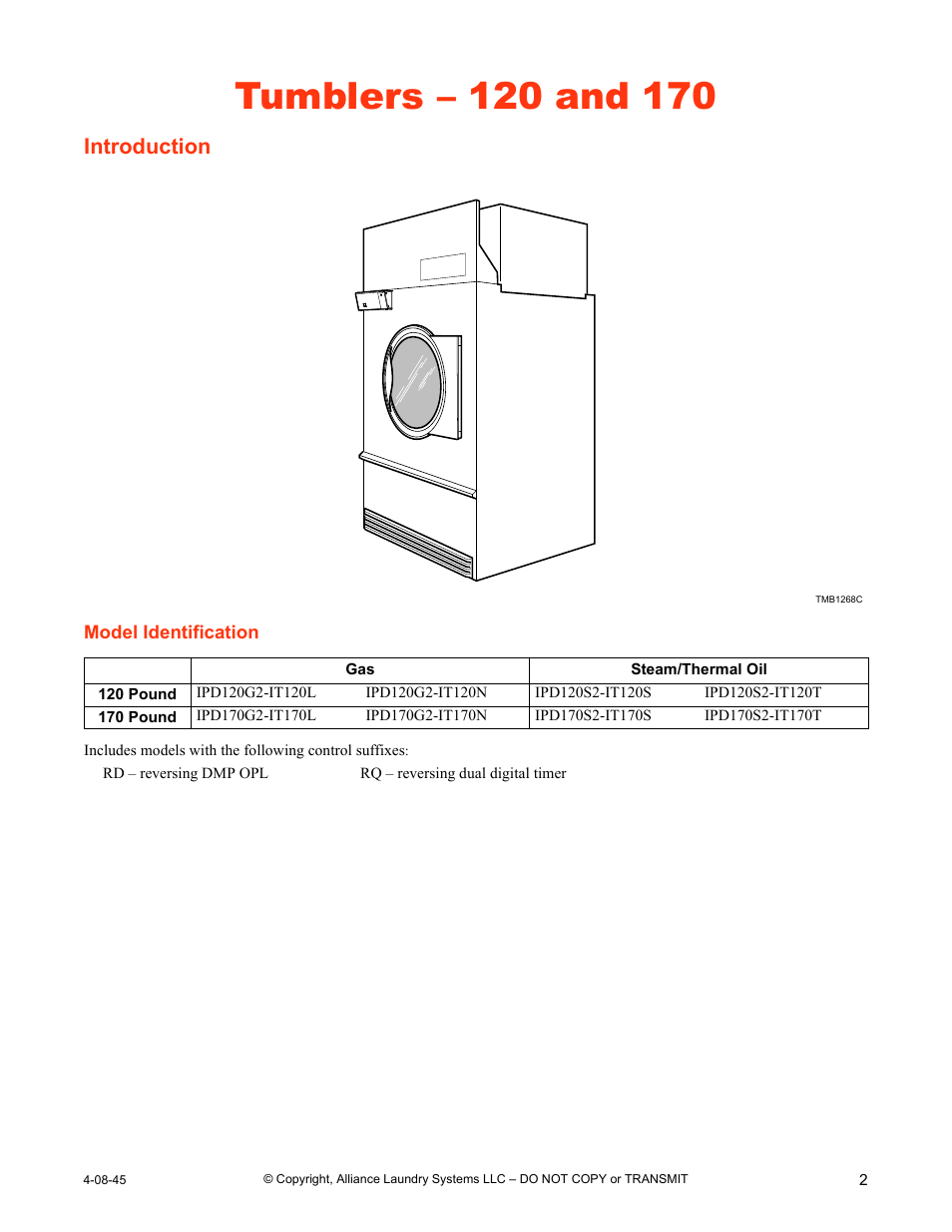 Tumblers – 120 and 170, Introduction, Model identification | IPSO 120 User Manual | Page 3 / 18