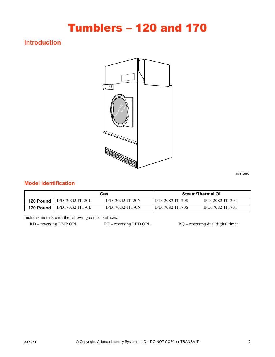 Tumblers – 120 and 170, Introduction, Model identification | IPSO TMB1268C User Manual | Page 3 / 18