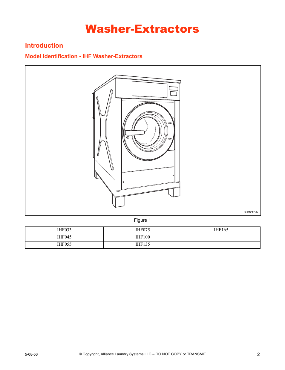 Washer-extractors, Introduction, Model identification - ihf washer-extractors | IPSO CHM2172N User Manual | Page 3 / 26