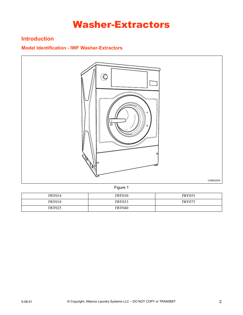 Washer-extractors, Introduction, Model identification - iwf washer-extractors | IPSO CHM2097N User Manual | Page 3 / 75