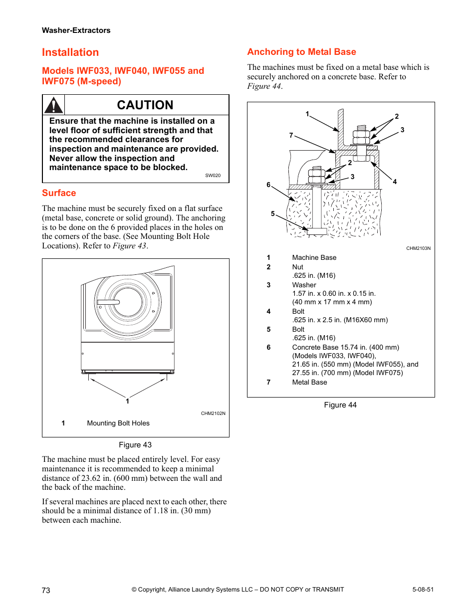 Installation, Models iwf033, iwf040, iwf055 and iwf075, M-speed) | Caution | IPSO CHM2097N User Manual | Page 74 / 75