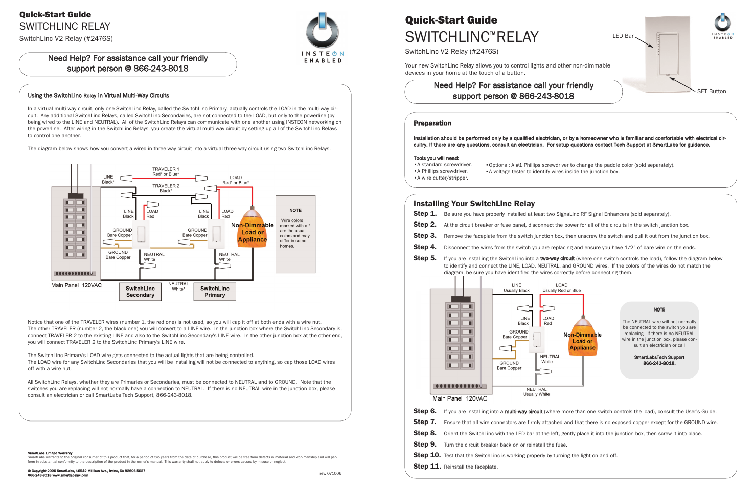 INSTEON SWITCHLINC 2476S User Manual | 2 pages