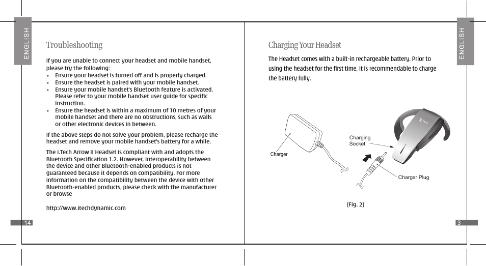 Charging your headset, Troubleshooting | i. Tech Dynamic II User Manual | Page 5 / 10