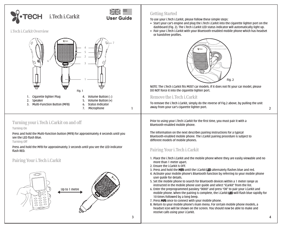 i. Tech Dynamic i.Tech i. Car Kit User Manual | 3 pages