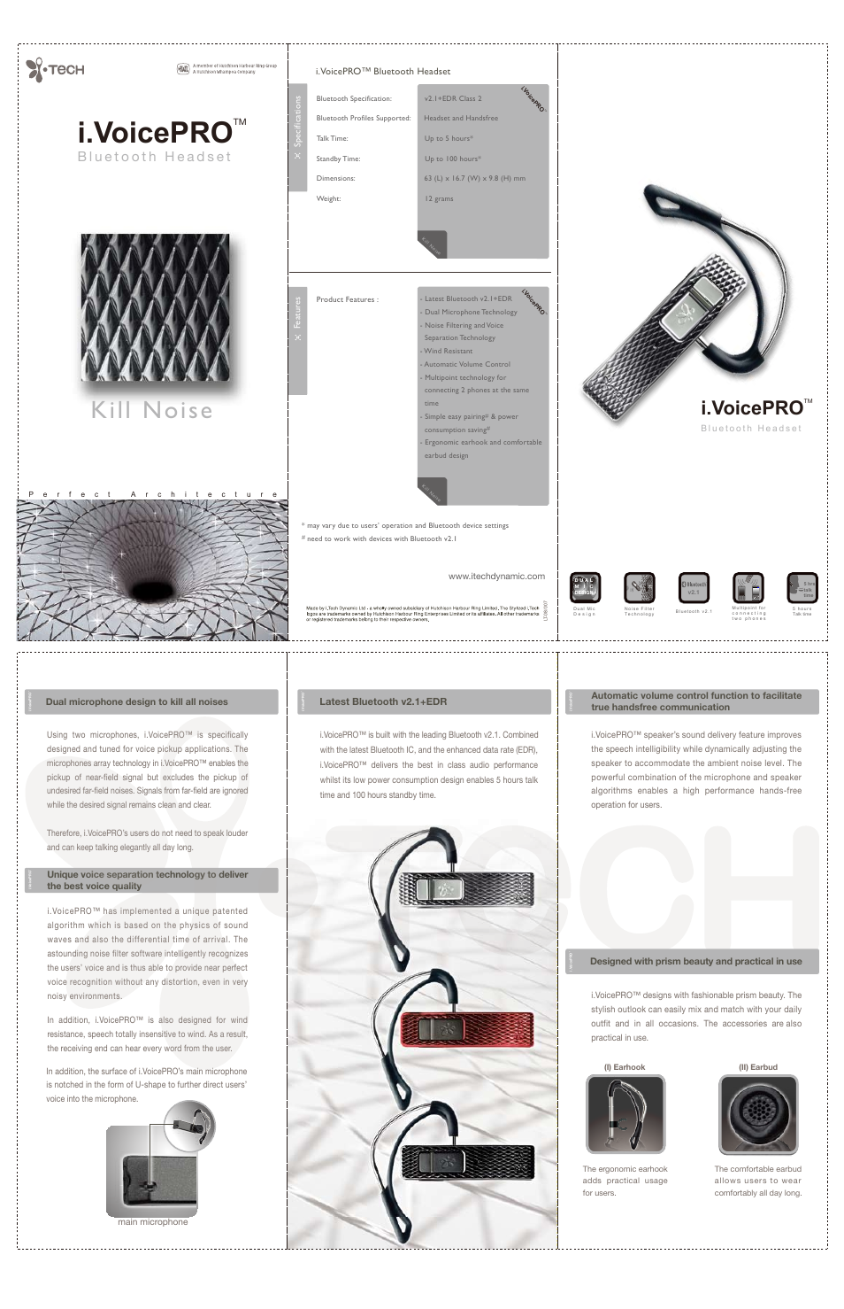 i. Tech Dynamic i.VoicePRO Bluetooth Headset User Manual | 1 page