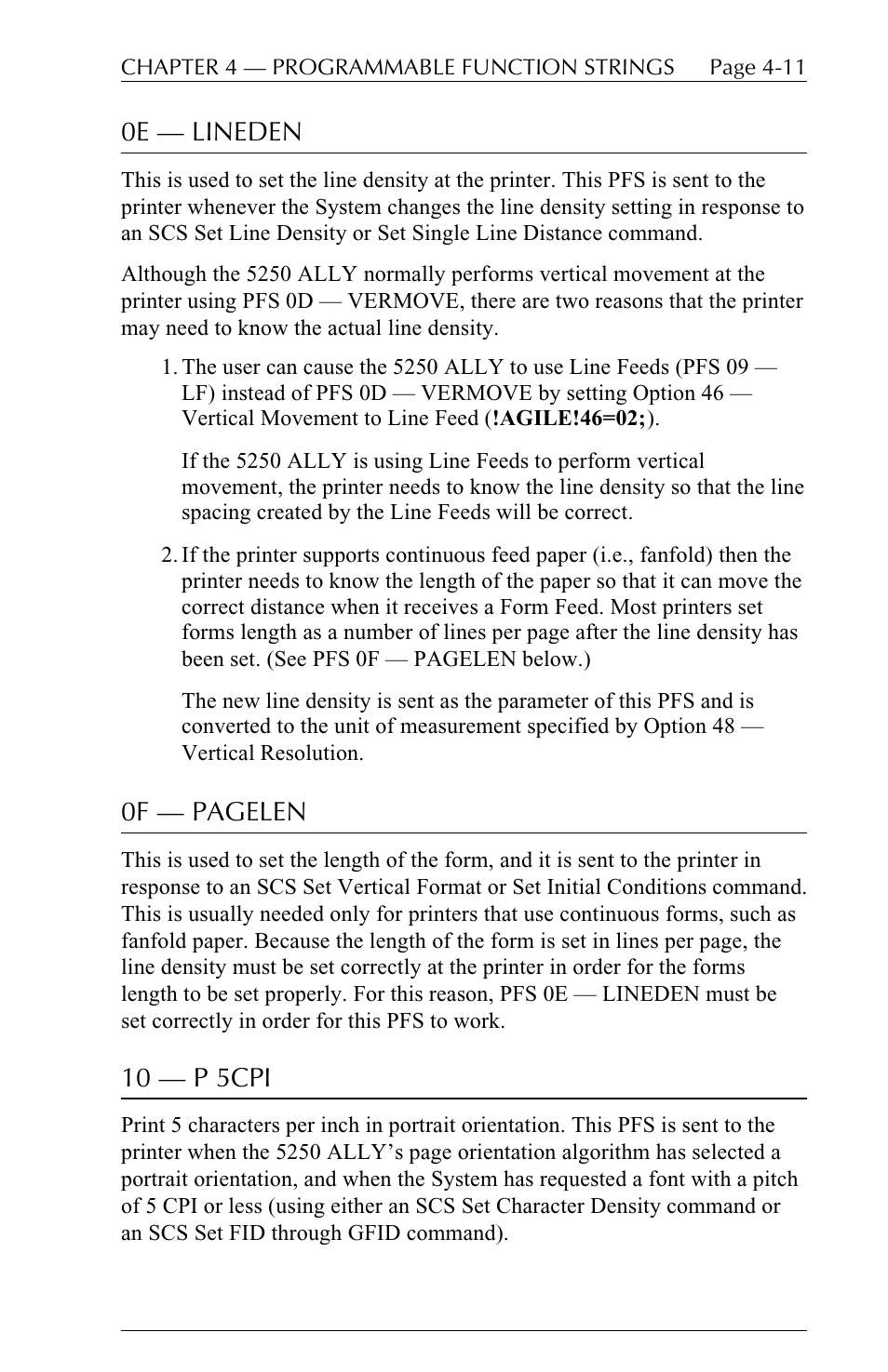 0e  lineden, 0f  pagelen, 10  p 5cpi | I-Data 5250 ALLY User Manual | Page 105 / 240